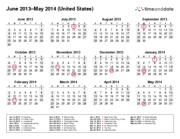 Calendar for 2013 in United States