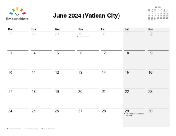 Calendar for 2024 in Vatican City