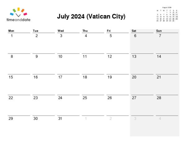 Calendar for 2024 in Vatican City