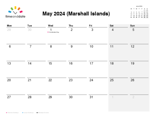 Calendar for 2024 in Marshall Islands