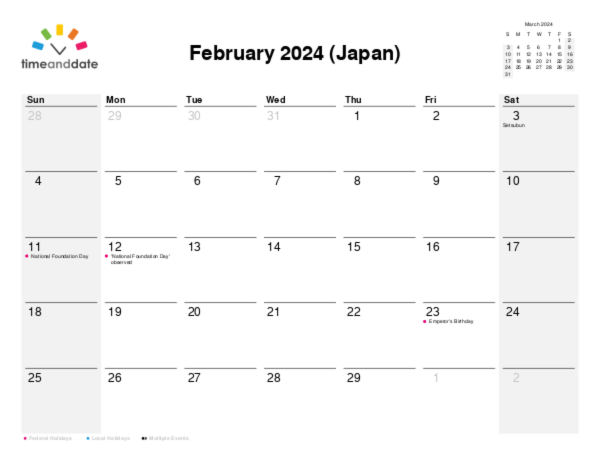 Calendar for 2024 in Japan