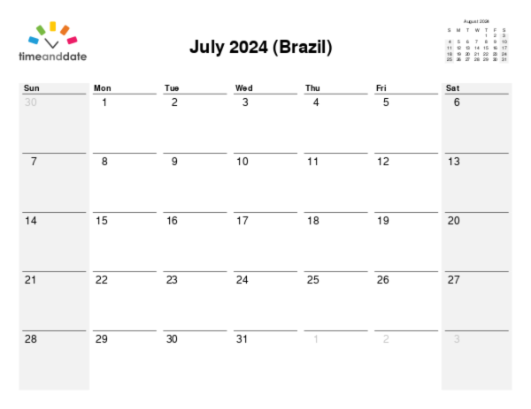 Calendar for 2024 in Brazil