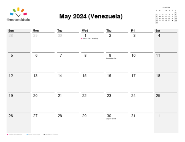 Calendar for 2024 in Venezuela