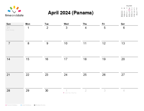 Calendar for 2024 in Panama