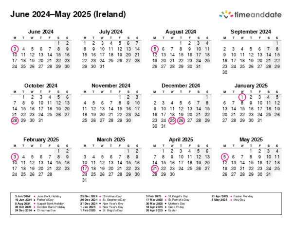 Calendar for 2024 in Ireland