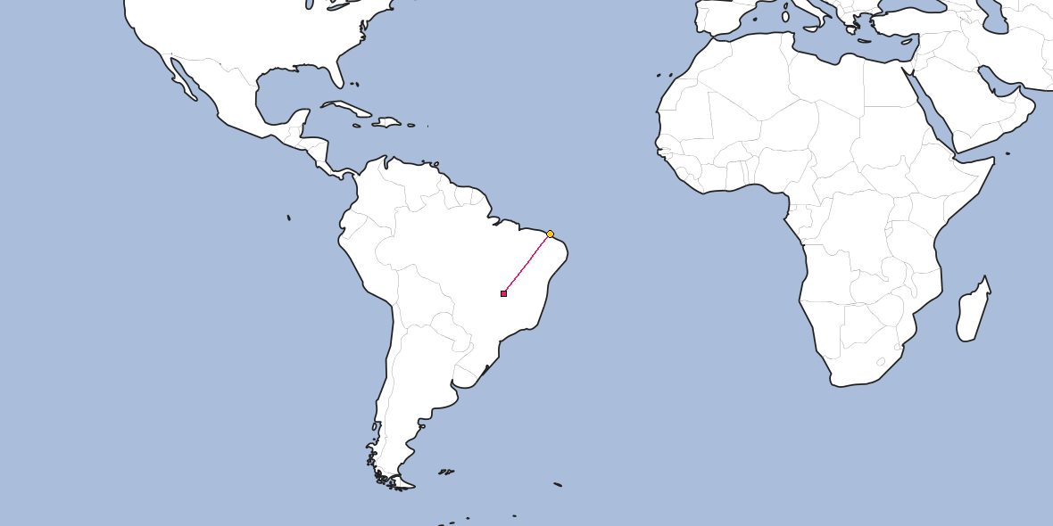 Map – Shortest path between Brasilia and Fortaleza