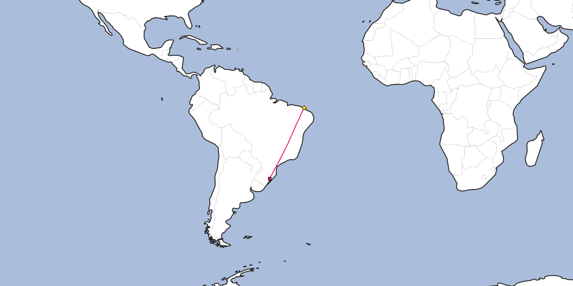 Map – Shortest path between Porto Alegre and Fortaleza