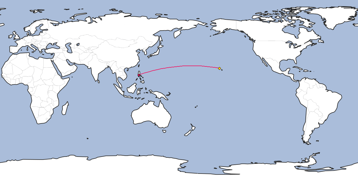 Map – Shortest path between Manila and Honolulu