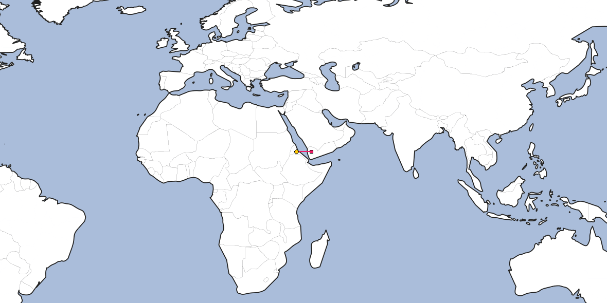 Map – Shortest path between Sana and Asmara