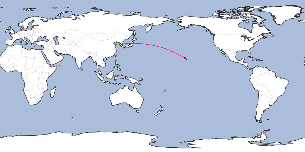 Map – Shortest path between Honolulu and Incheon