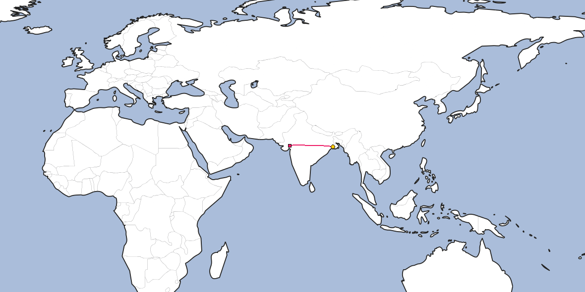 Map – Shortest path between Ahmedabad and Kolkata