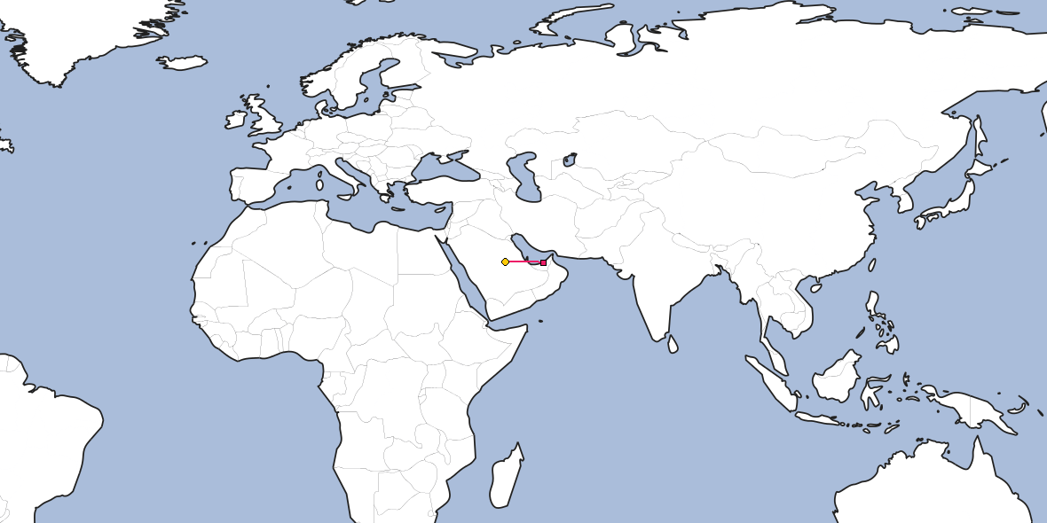 Map – Shortest path between Abu Dhabi and Riyadh