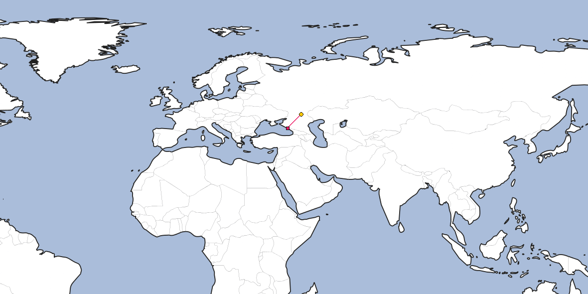 Map – Shortest path between Sochi and Volgograd