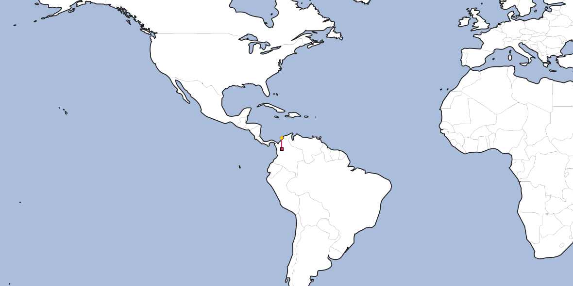 Map – Shortest path between Medellin and Cartagena