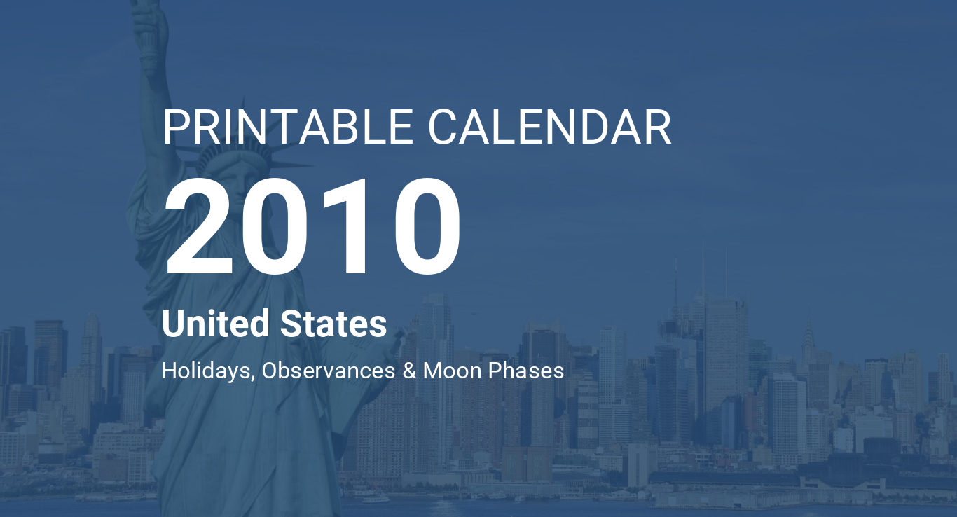 Printable Calendar 2010 For United States PDF