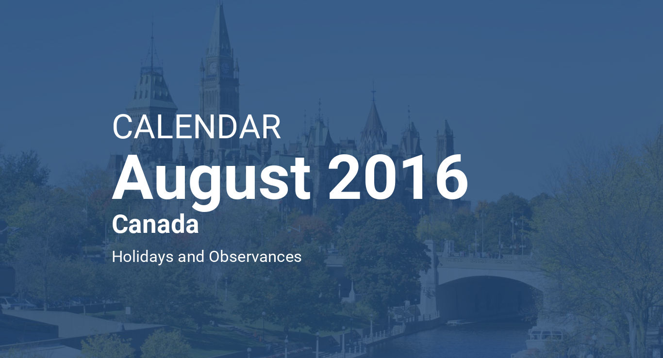 August 2016 Calendar Canada