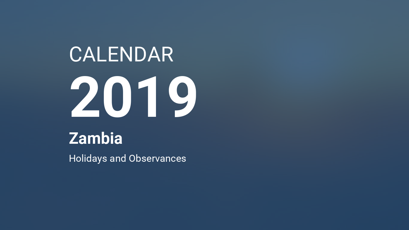 Year 2019 Calendar – Zambia