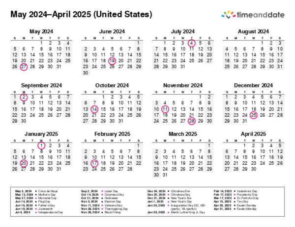Calendar for 2022 in United States