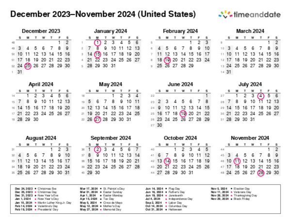 Calendar for 2023 in United States