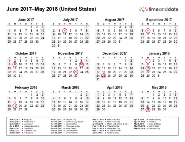 Calendar for 2017 in United States