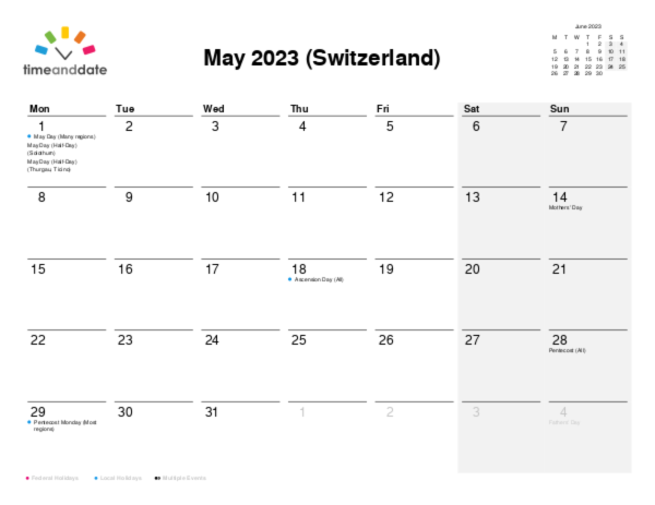 Calendar for 2023 in Switzerland