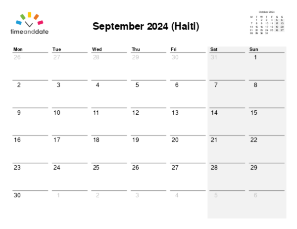 Calendar for 2024 in Haiti