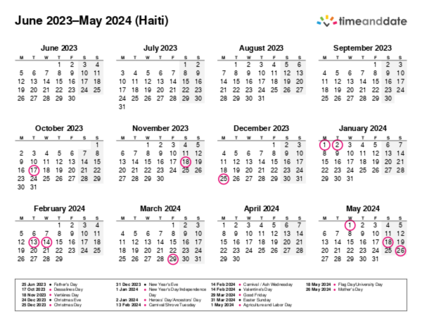Calendar for 2023 in Haiti
