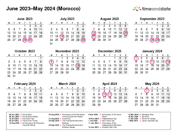 Calendar for 2023 in Morocco
