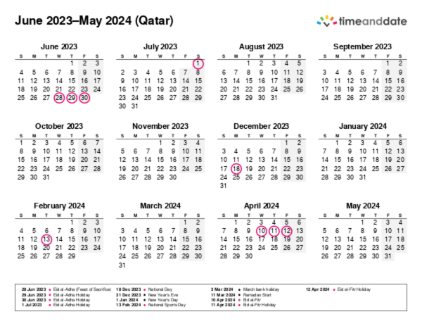 Calendar for 2023 in Qatar