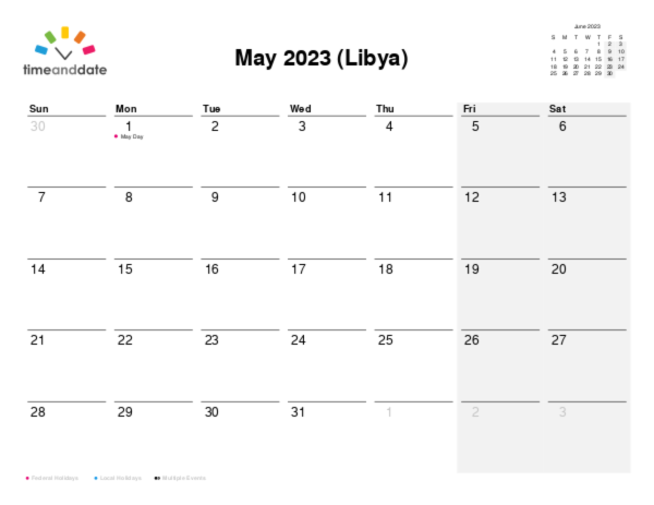 Calendar for 2023 in Libya