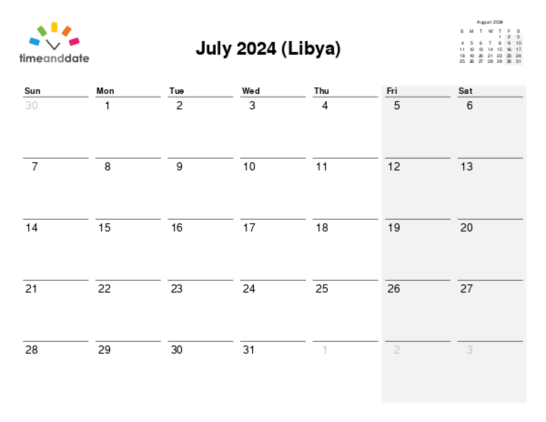 Calendar for 2024 in Libya