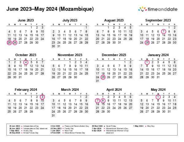 Calendar for 2023 in Mozambique