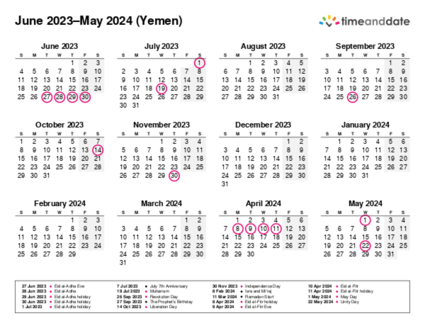Calendar for 2023 in Yemen