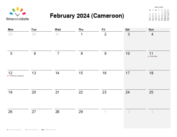 Calendar for 2024 in Cameroon