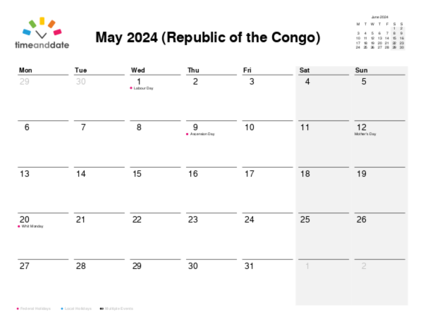 Calendar for 2024 in Republic of the Congo