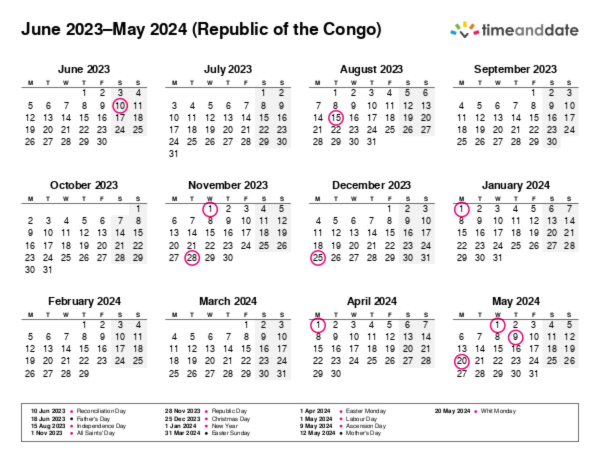Calendar for 2023 in Republic of the Congo