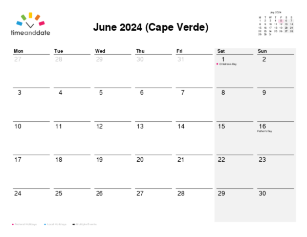Calendar for 2024 in Cape Verde