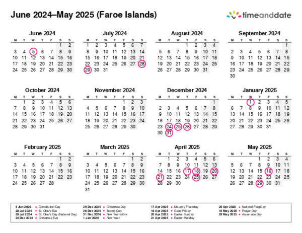Calendar for 2024 in Faroe Islands