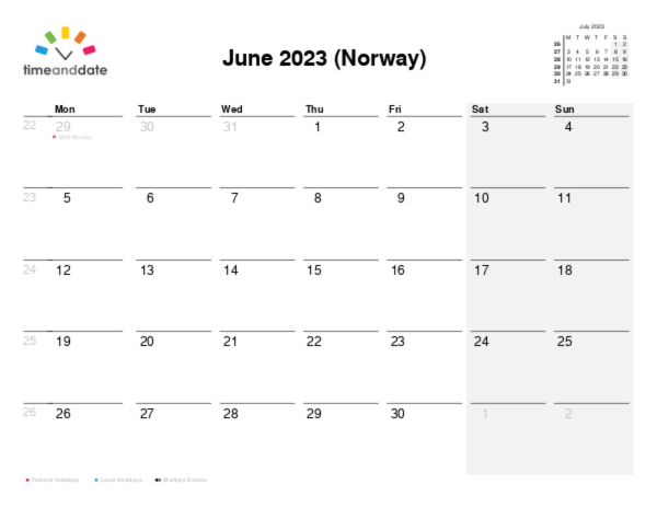 Calendar for 2023 in Norway