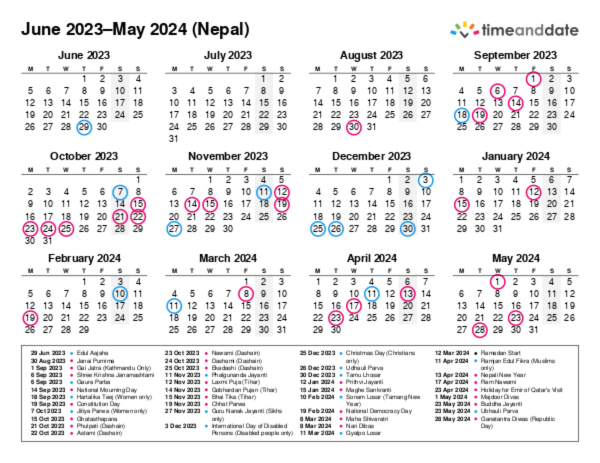 Calendar for 2023 in Nepal