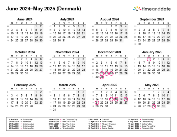 Calendar for 2024 in Denmark
