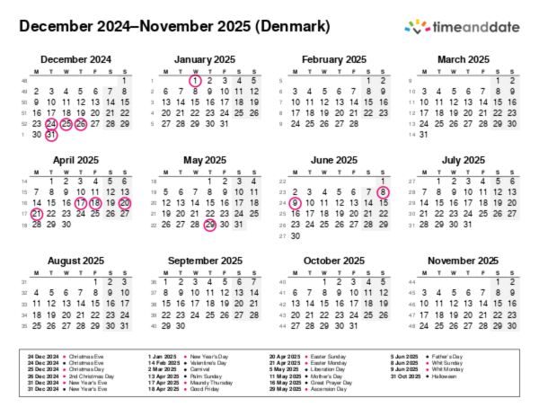 Calendar for 2024 in Denmark