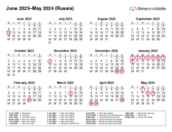 Calendar for 2023 in Russia