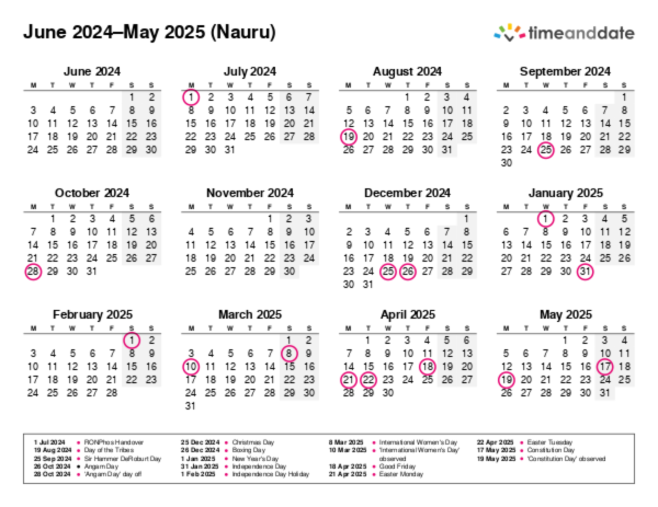 Calendar for 2024 in Nauru