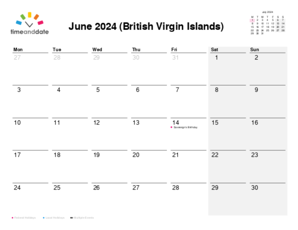 Calendar for 2024 in British Virgin Islands