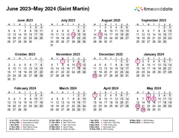 Calendar for 2023 in Saint Martin