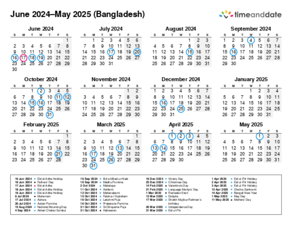 Calendar for 2024 in Bangladesh