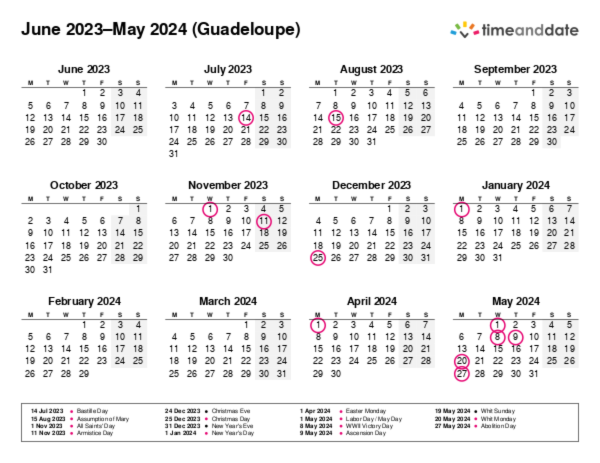 Calendar for 2023 in Guadeloupe