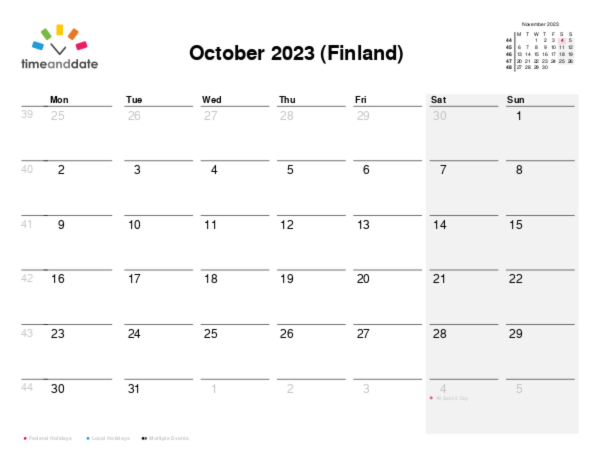 Calendar for 2023 in Finland