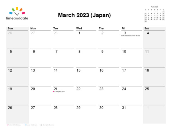 Calendar for 2023 in Japan